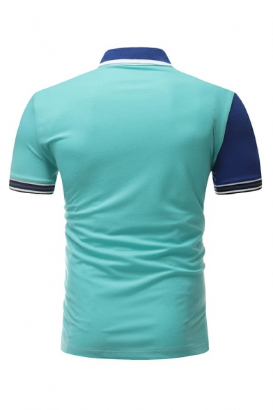 Casual Mens Polo Shirt Contrast Color Button Detail Turn-down Collar Polo Shirt
