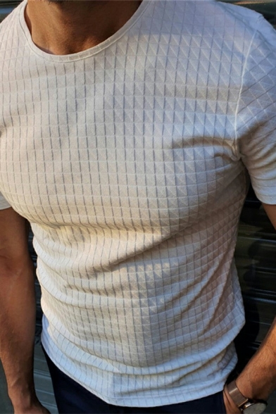 Men's Casual T-Shirt Plain Short Sleeve Geometric Texture Design Round Neck T-Shirt