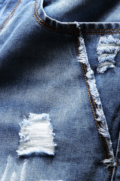 Popular Mens Denim Shorts Plain Button Placket Distressed Design Denim Shorts with Pocket