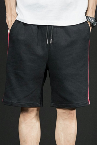 Trendy Mens Shorts Side Striped Drawstring Waist Mid Rise Active Shorts