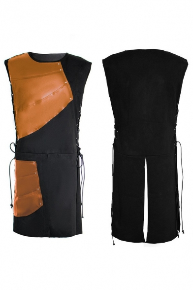 Chic Mens Drawstring Vest Round Neck Color Block Splicing Design Regular Fit Vest