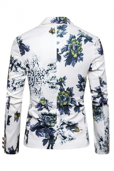 Men Dashing Suit Blazer Floral Pattern Lapel Collar Single Button Pocket Detail Suit Blazer