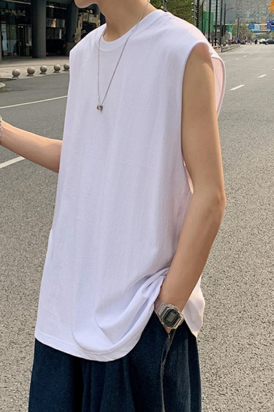 Men's Fashionable Solid Color Tank Top Sleeveless Round Neck Relaxed Fit Tank Top