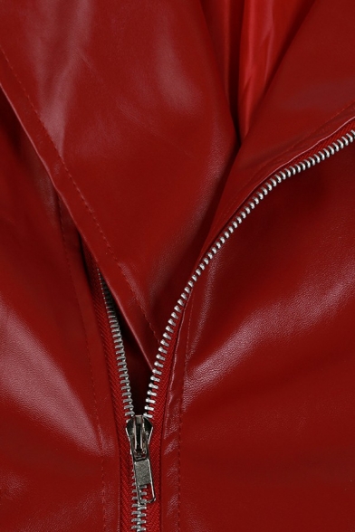 Modern Mens Jacket Solid Color Pocket Detail Lapel Collar Zip Closure Leather Jacket