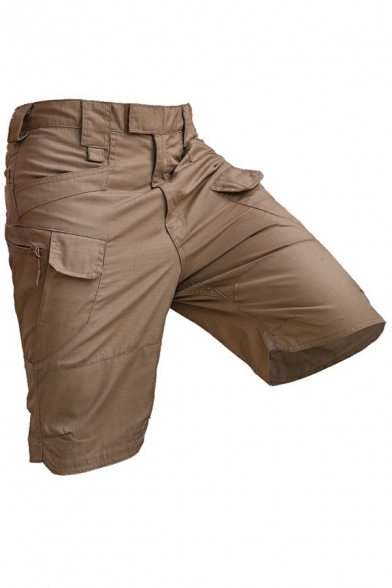 Simple Mens Cargo Shorts Plain Button Placket Mid Rise Regular Fit Cargo Shorts with Pocket
