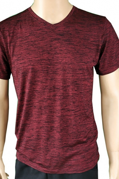 Sporty Mens T-Shirt Plain V-Neck Short Sleeve Quick Dry Relaxed T-Shirt