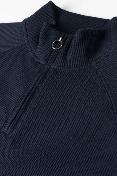Stylish Mens Sweatshirt Pure Color Mock Neck Zip Detail Long-Sleeved Regular Fitted Sweatshirt with Pocket