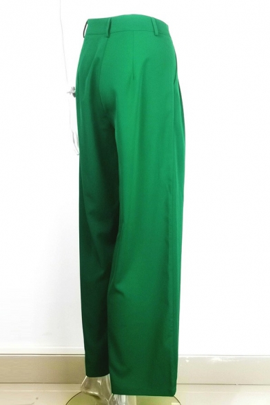 Stylish Solid Color Pants Zipper Up High Waist Straight Wide Leg Pants for Women