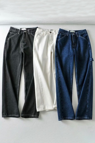 Girls Vintage Jeans Whole Colored Pocket Loose High Rise Full Length Zip down Jeans