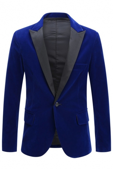 Men Elegant Suit Blazer Color Block Lapel Collar Single Button Pocket Detail Suit Blazer