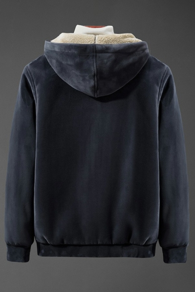 Modern Mens Drawstring Hoodie Fleece Plain Zip Closure Long Sleeve Pocket Detail Regular Fit Hoodie