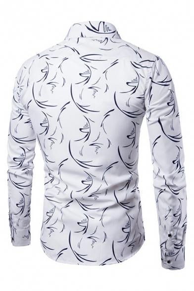Modern Mens Shirt Grass Pattern Long Sleeve Button Closure Turn-down Collar Regular Fit Shirt