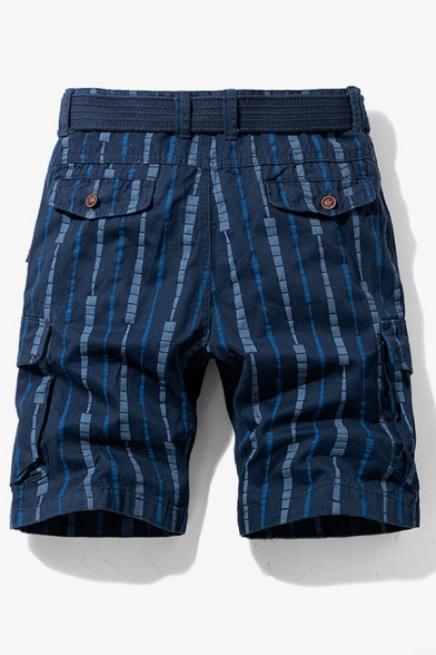 Popular Mens Cargo Shorts Stripe Print Button Closure Mid Rise Straight Fit Cargo Shorts with Pocket