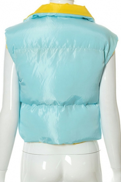 Reversible Womens Vest Spread Collar Zipper Down Crop Padded Vest