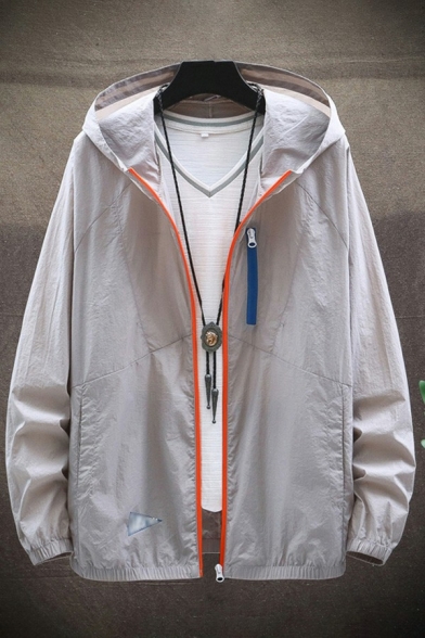 Trendy Mens Trench Coat Contrast Line Zip Closure Pocket Detail Regular Fit Trench Coat with Hood