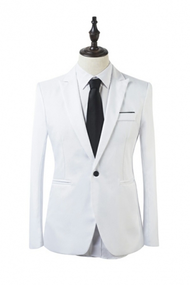 Vintage Guy's Suit Co-ords Plain Long Sleeve Lapel Collar Button with Pants Slim Suit Set