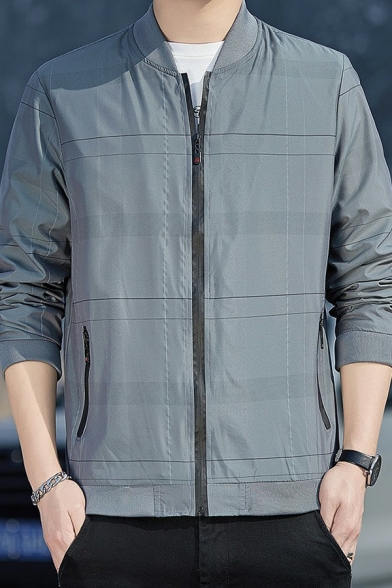 Classic Mens Jacket Maple Leaf Print Zipper Closure Stand Collar Long Sleeve Relaxed Baseball Jacket