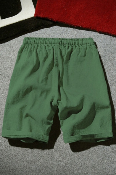 Fancy Mens Shorts Plain Drawstring Waist Pocket Detail Mid Rise Regular Fit Shorts