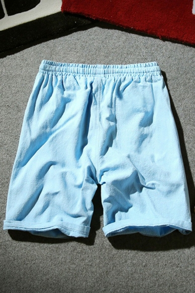 Fancy Mens Shorts Plain Drawstring Waist Pocket Detail Mid Rise Regular Fit Shorts