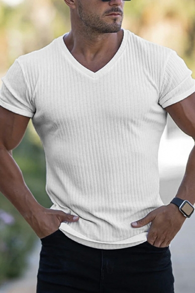 Men's Dashing T-Shirt Solid Color Short Sleeve V-Neck Slim Fit T-Shirt