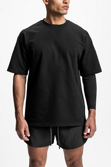 Men's Urban T-Shirt Pure Color Short Sleeve Round Neck Regular Fit T-Shirt