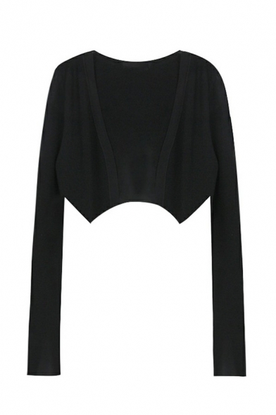 Modern Knit Cardigan Plain V Neck Open Front Long Sleeve Slim Fit Cropped Cardigan for Ladies
