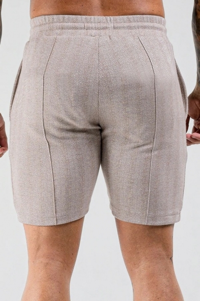 Sporty Mens Shorts Stripe Pattern Drawstring Waist Mid Rise Regular Fit Shorts with Pocket