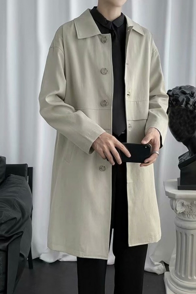 Urban Mens Trench Coat Plain Spread Collar Button Closure Long Sleeve Regular Fit Trench Coat