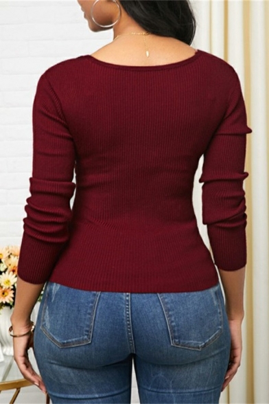 Leisure Ladies Sweater Plain V-Neck Cross Cross Long Sleeve Sweater