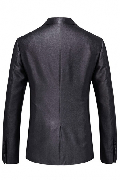 Men Leisure Suit Set Plain Lapel Collar Button Closure Pocket Detail Blazer and Pants Suit Set in Grey
