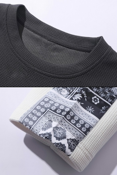 Stylish Guys Sweatshirt Paisley Pattern Round Neck Raglan Sleeves Loose Fitted Sweatshirt