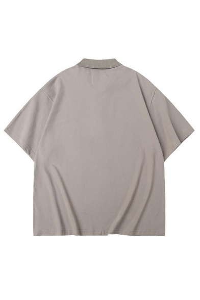 Stylish Mens Polo Shirt Seagull Pattern Turn-down Collar Short Sleeve Button Detail Polo Shirt