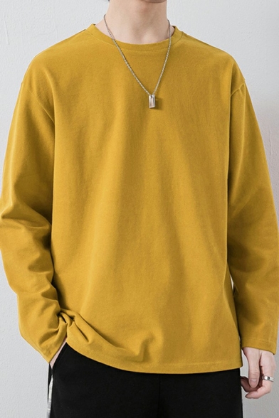 Stylish Sweatshirt Pure Color Crew Neck Long-Sleeved Sweatshirt for Men