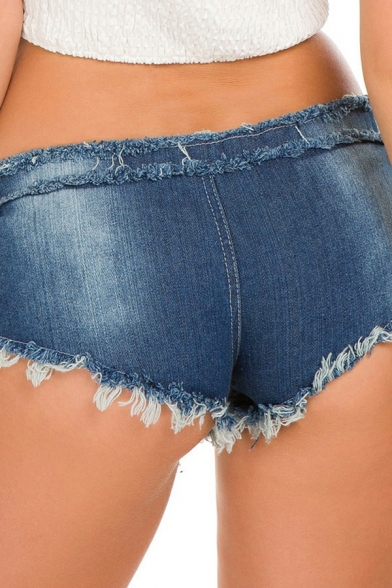 Unique Ladies Shorts Plain Zipper Fly Low Waist Criss Cross Denim Shorts