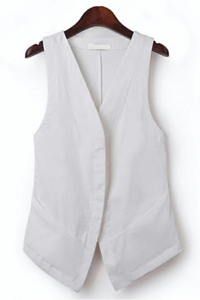 Fashionable Vest Pure Color Button Fly V-Neck Relaxed Fit Vest for Women