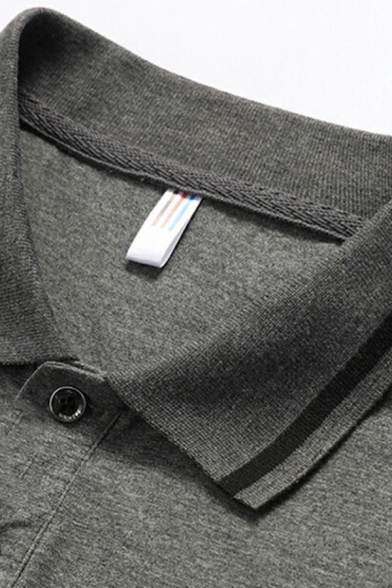 Men Classic Polo Shirt Stripe Print Short Sleeves Regular Fit Polo Shirt