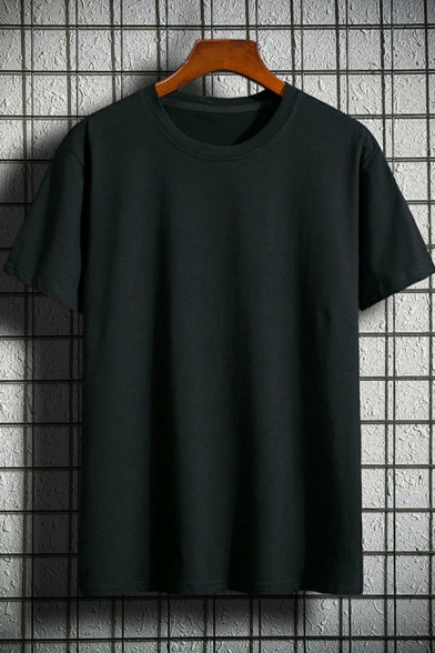 Simple Guy's Tee Top Plain Short Sleeves Round Collar Relaxed Fit T-Shirt