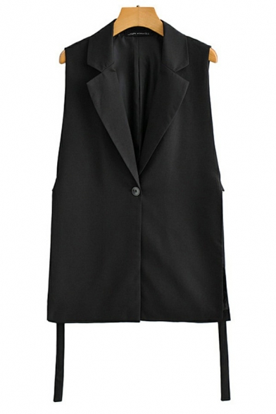 Fashionable Women Vest Lapel Collar Pure Color Single Button Regular Fit Vest