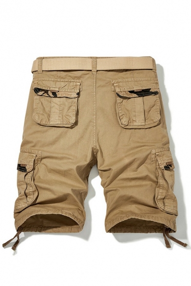 Guy's Modern Shorts Plain Mid Waist Fitted Flap Pocket Zip Placket Cargo Shorts