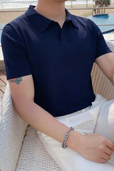 Men Basic Polo Shirt Plain Short-sleeved Spread Collar Polo Shirt