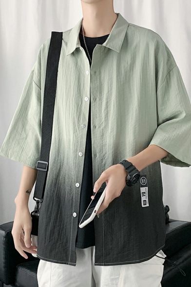 Trendy Guys Ombre Shirt Turn-down Collar Button Closure Regular Fit Shirt