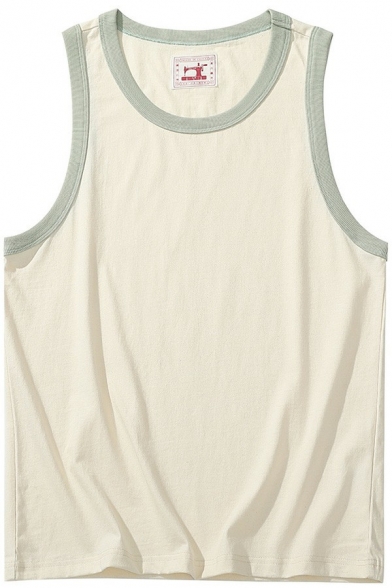 Simple Mens Vest Contrast Stripe Sleeveless Round Collar Relaxed Tank Top
