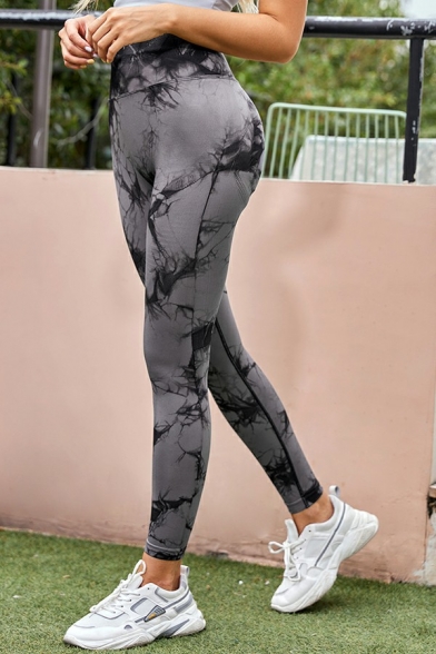 Trendy Women's Workout Leggings Tie Dye High Waist Slim Leggings