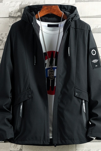 Urban Mens Jacket Whole Colored Long Sleeves Hooded Regular Flap Pocket Zip down Jacket