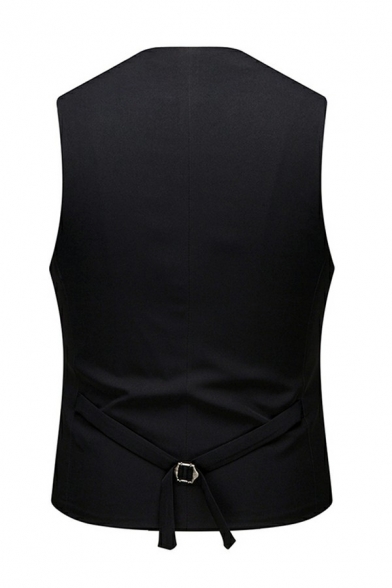 Vintage Suit Vest Pure Color V-Neck Button Closure Side Pocket Suit Vest for Men