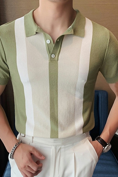 Classic Men's Polo Shirt Contrast Color Button Detail Short Sleeve Spread Collar Polo Shirt