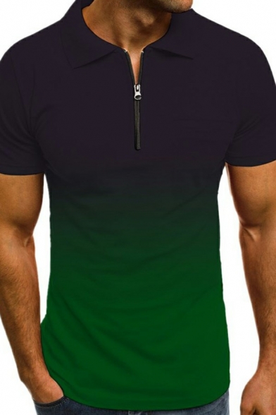 Daily Polo Shirt Ombre Print Short Sleeves Spread Collar Polo Shirt for Men