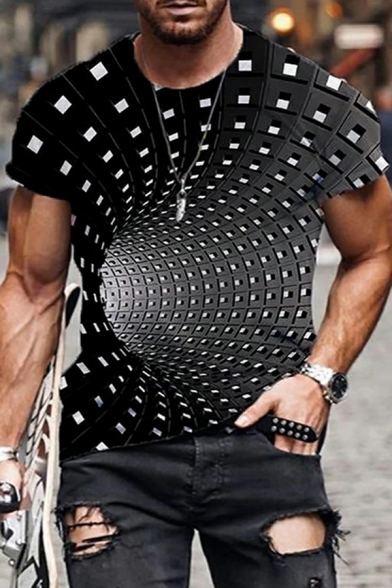 Mens Chic T-shirt 3D Geometric Pattern Crew Collar Short Sleeves Fitted T-Shirt