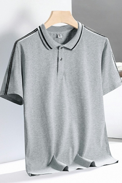 Men Classic Polo Shirt Stripe Print Short Sleeves Regular Fit Polo Shirt
