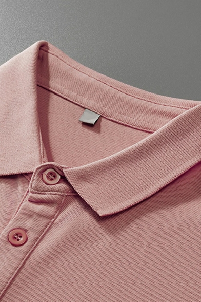 Men Simple Polo Shirt Plain Button Detail Short Sleeves Spread Collar Polo Shirt